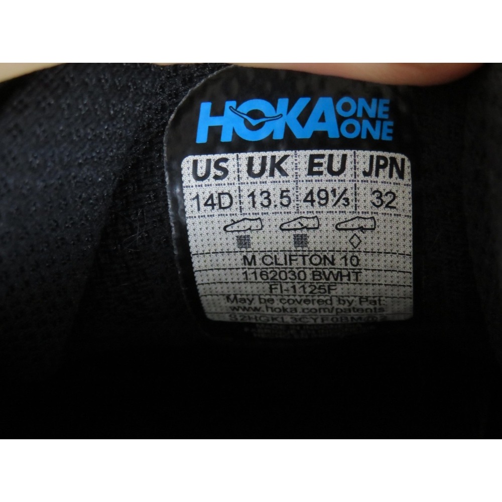 Hoka One One Clifton 10 Shoes Mens Size 14 Black Running Sneakers 1162030 BWHT - Picture 10 of 10